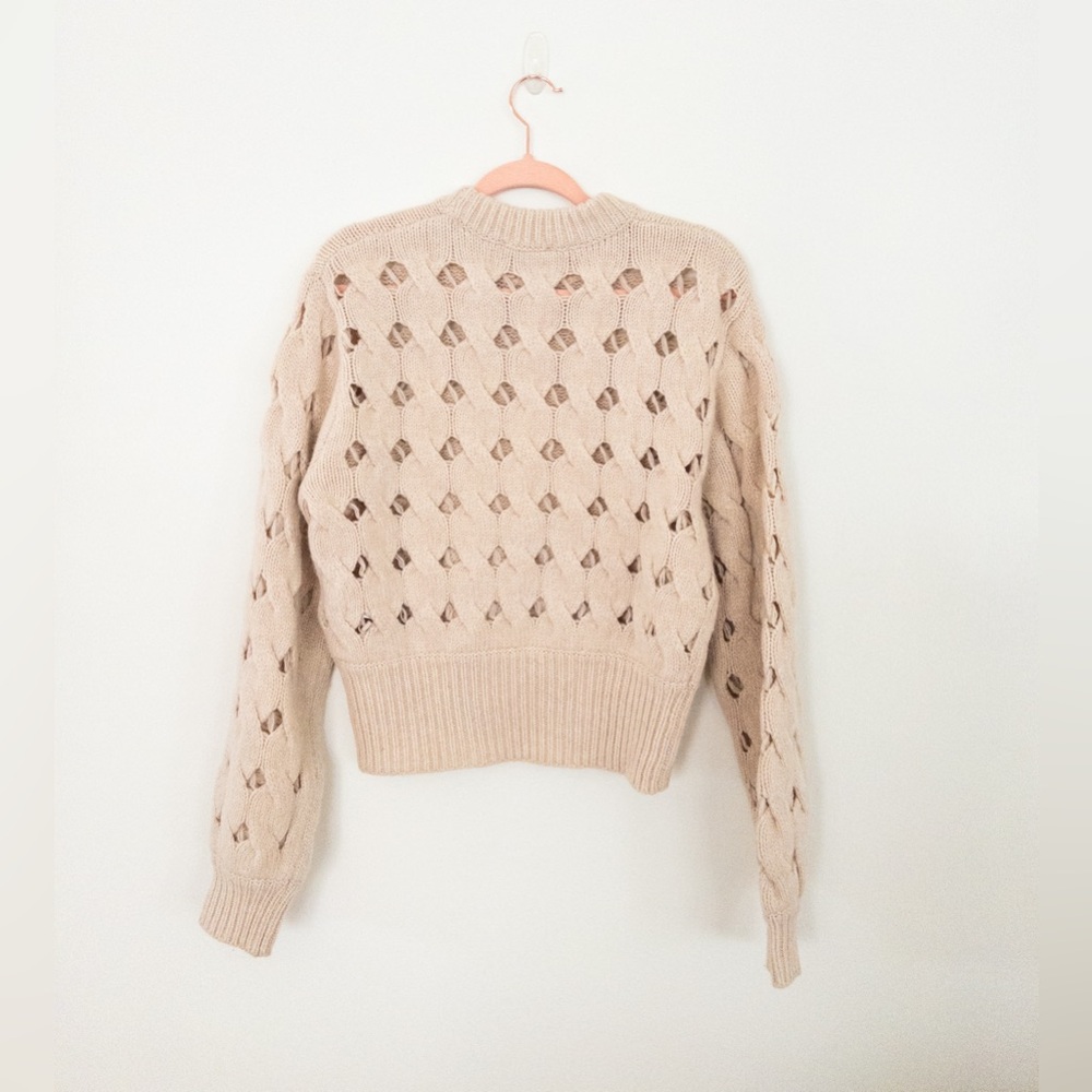 Stella Nova Open Stitch Sweater Anthropologie Wool Blend Cream Oat Size M - Picture 6 of 11